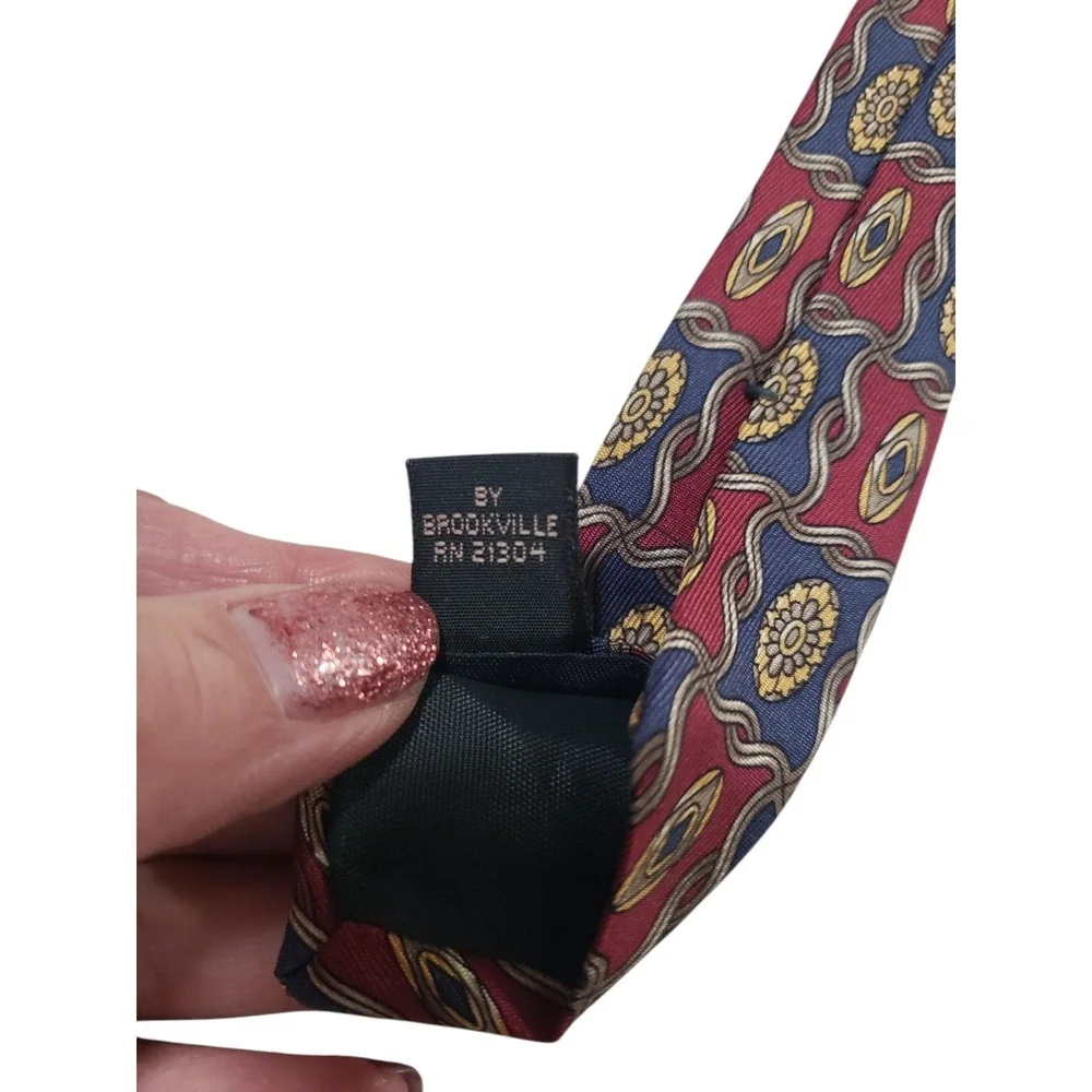 Burt Pulitzer Mens Tie Necktie Designer Luxury Red Blue Geometric‎ Corporate